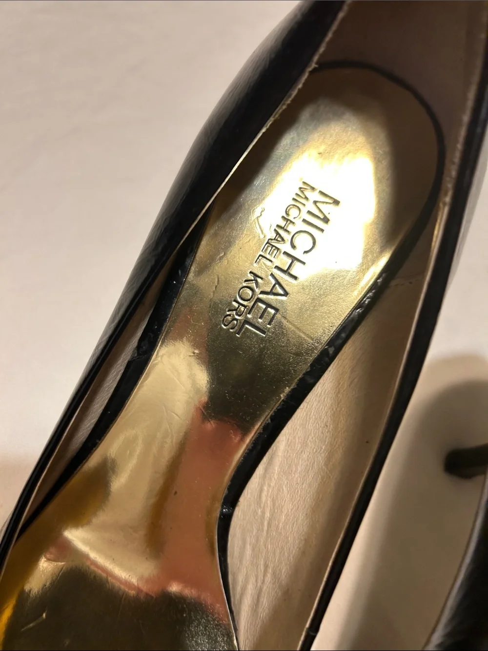 Michael Kors Black Leather Logo Round-Toe Heels